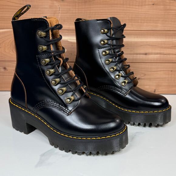 Dr Martens Women's Leona Vintage Smooth Leather Heeled Boots Chunky Black size 6 - Picture 5 of 16